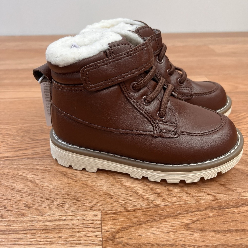 Old Navy Ankle Boots Brown Faux Leather Sherpa Lined Boy's Size 7 NEW